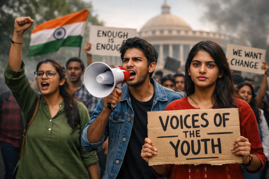 Young Indians standing together, representing a politically aware but practically powerless generation.
